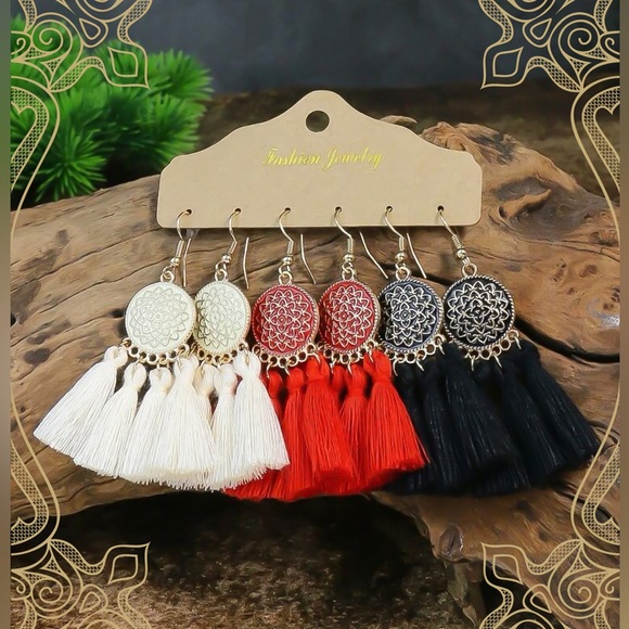 Jewelry - ❀ 3PC Multicolor & Gold Bohemian Tassel Dangle Earring Set